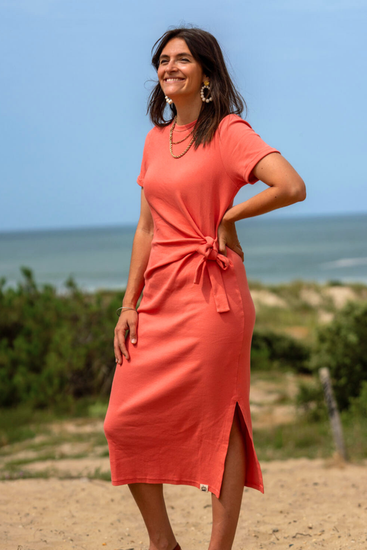 Robe noeud manches courtes corail - Monaloa
