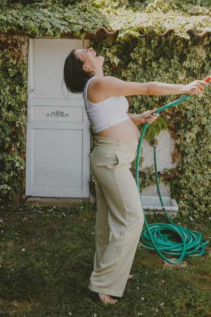 Pantalon taille haute Pistache