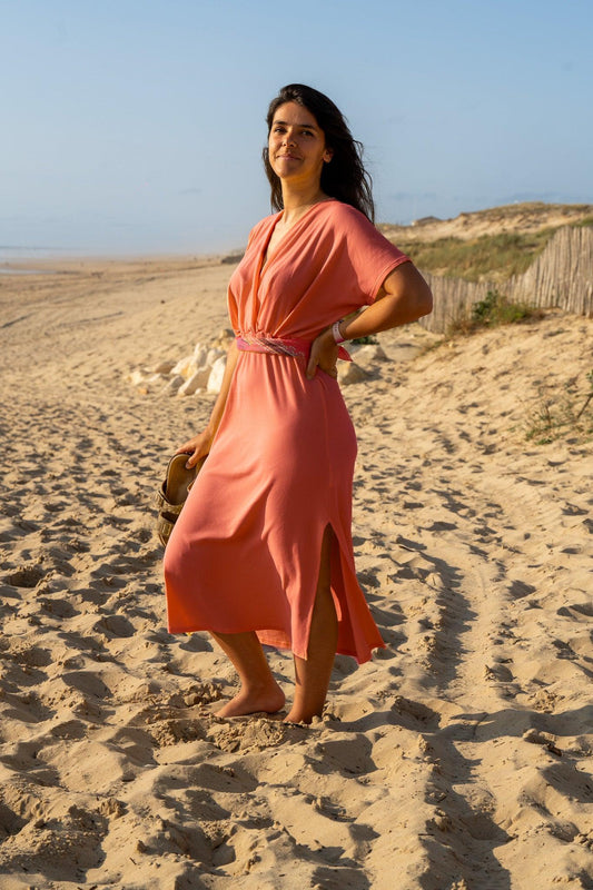 Robe drapée corail