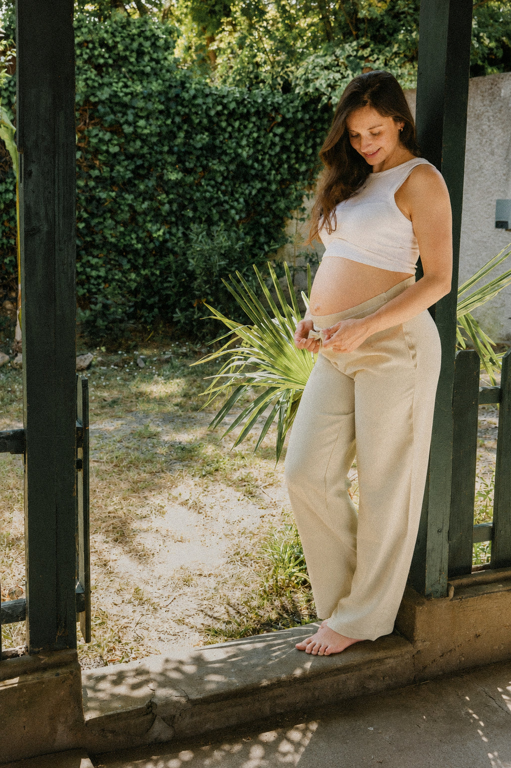 Pantalon taille haute Beige